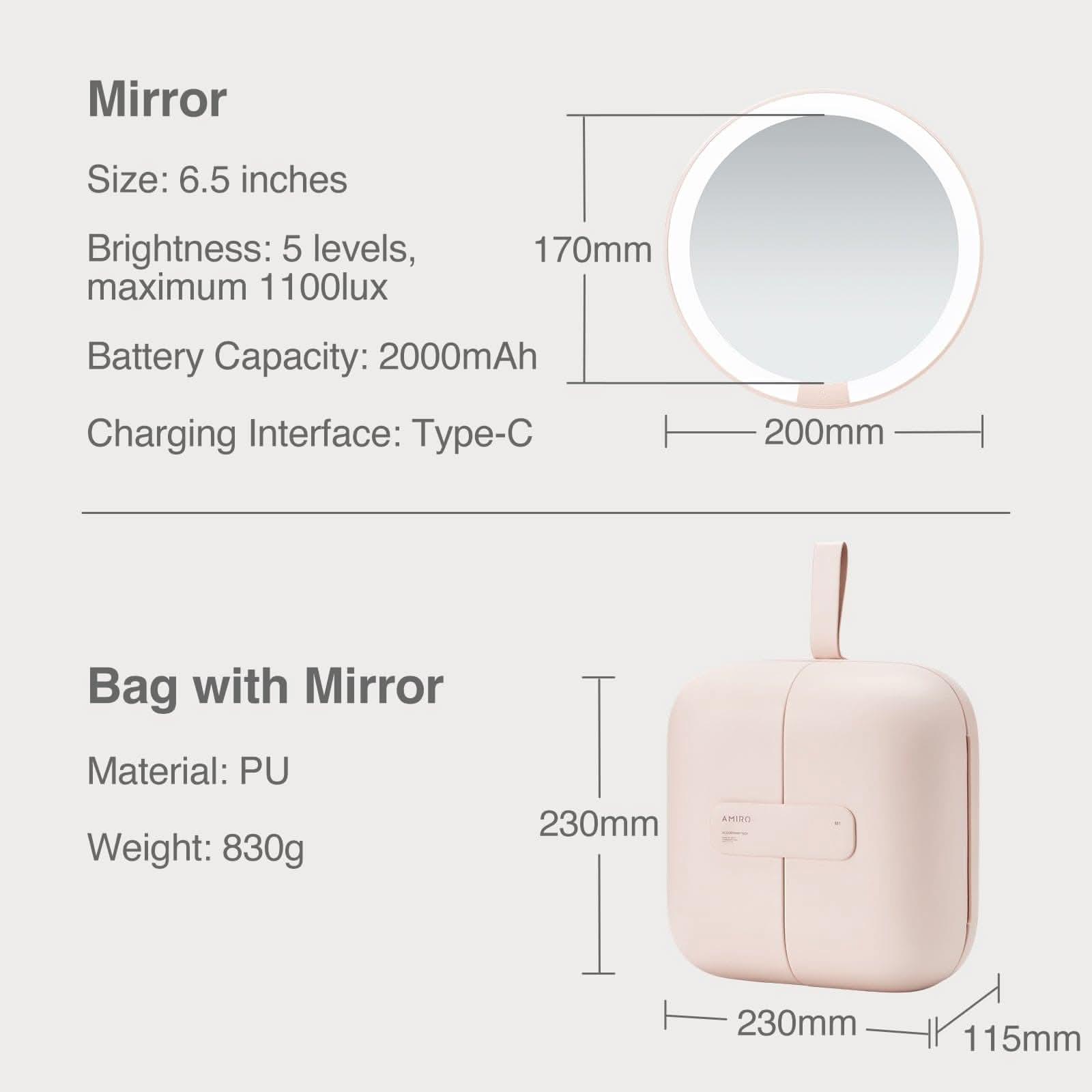 Mirror de maquillaje LED portátil de Amiro M2 Lumocube