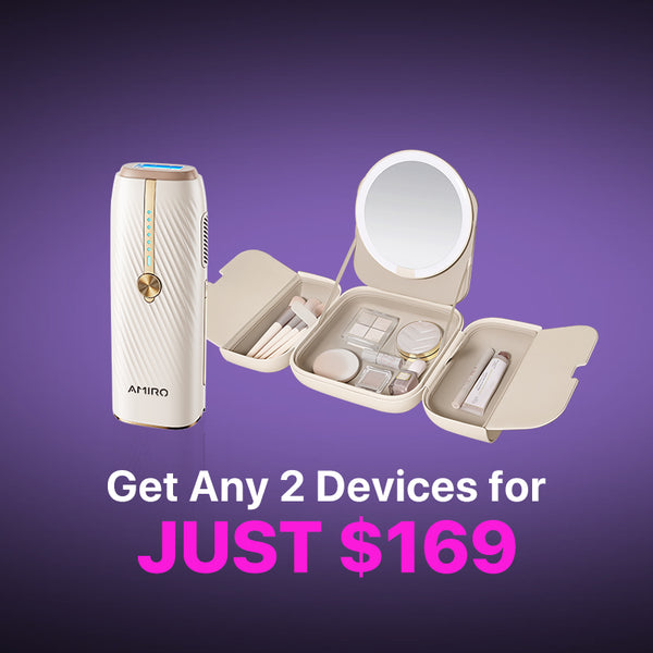 IceSmooth Hair Removal IPL Device bundle: Choose x2 IPL devices or pair with the AMIRO M2 LumoCube LED Makeup Mirror for hair removal and precision beauty at $169.