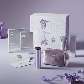 R3 Turbo Limited Gift Set with beauty device and skincare products in a premium gift box; ideal for at-home beauty, and advanced anti-aging solutions.